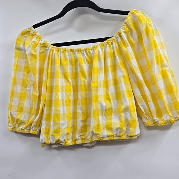 Color Me Courtney Crop Yellow Gingham Lined Balloon Sleeves 100% Cotton Small - Picture 6 of 6